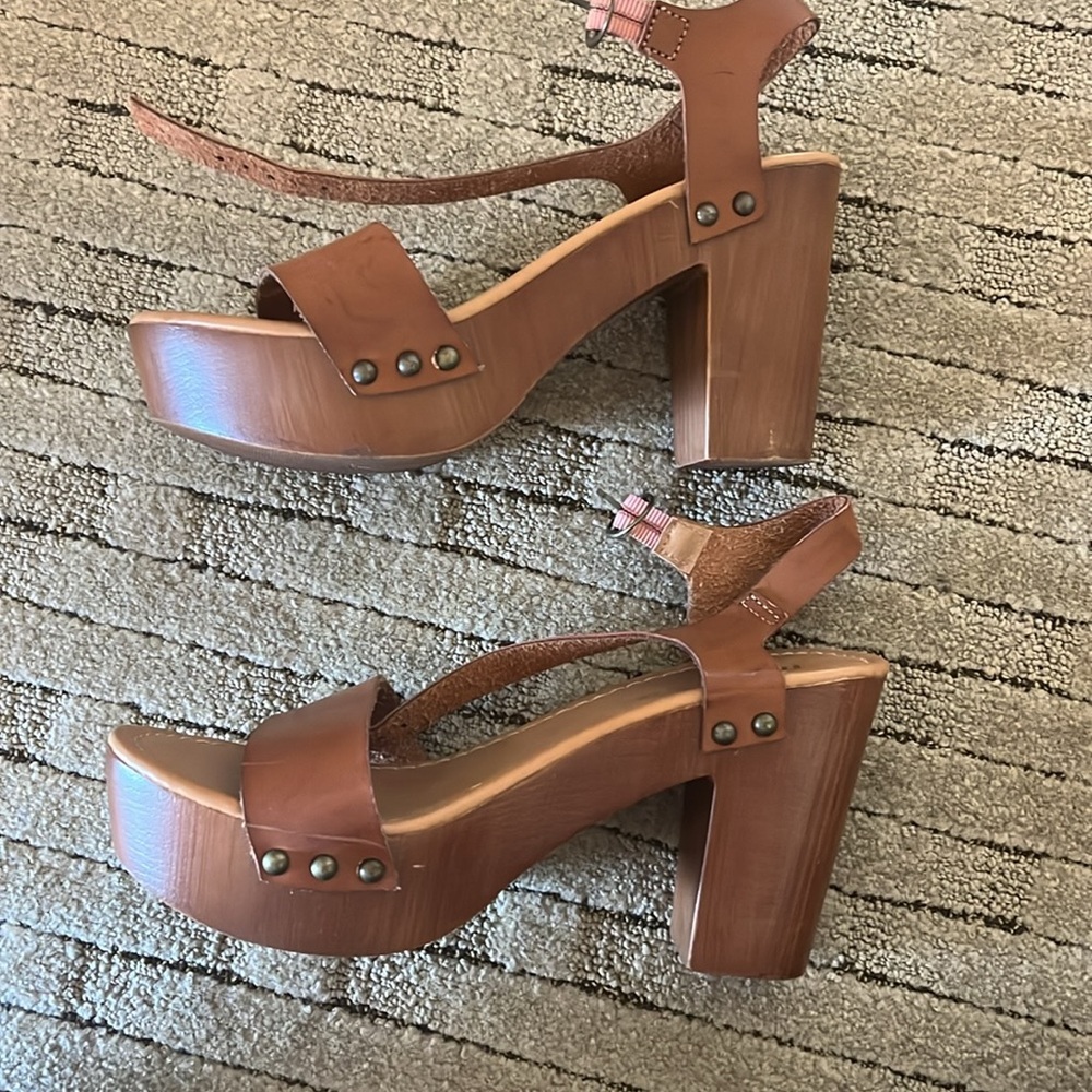 Brown Leather Wedge Sandals Madden Girl NYC - Picture 4 of 5